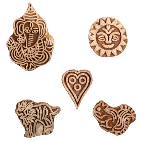 Set of 5 Piece New Mix Wooden Printing Block